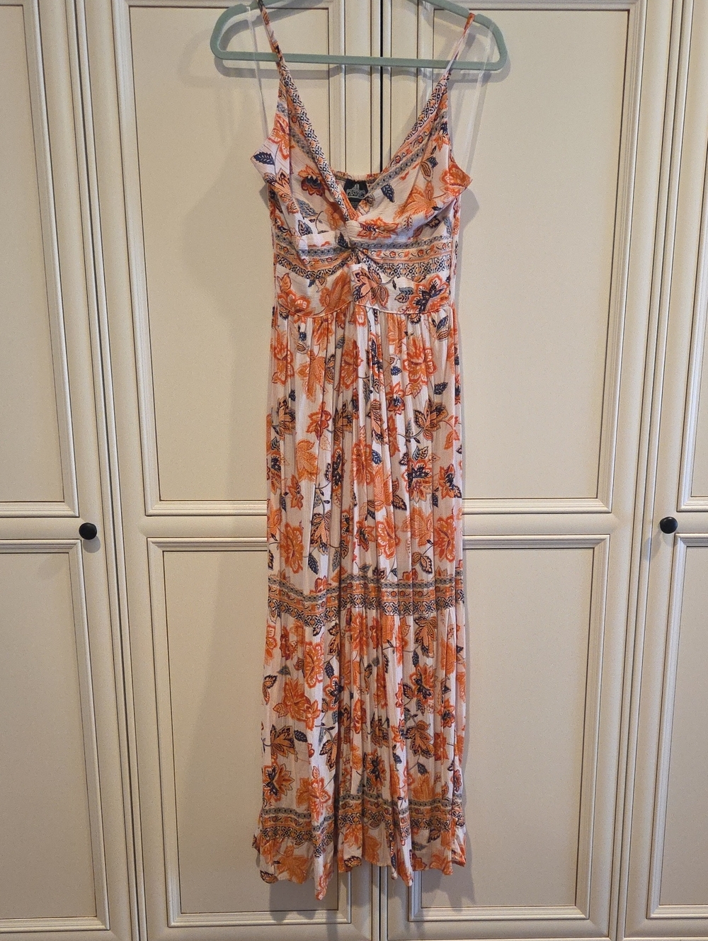 Angie White Maxi Dress with Orange Floral Print